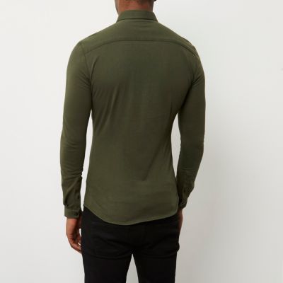 Khaki green muscle fit casual shirt